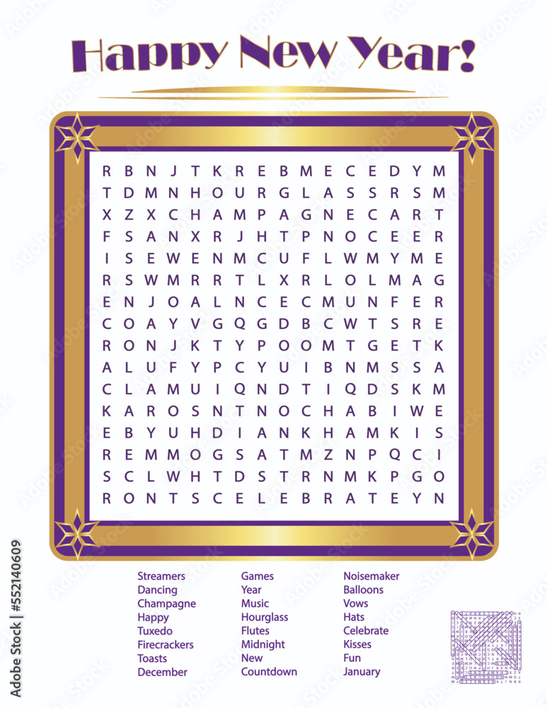 Happy New Year Word Search Puzzle Game with Answer Key Stock Vector ...