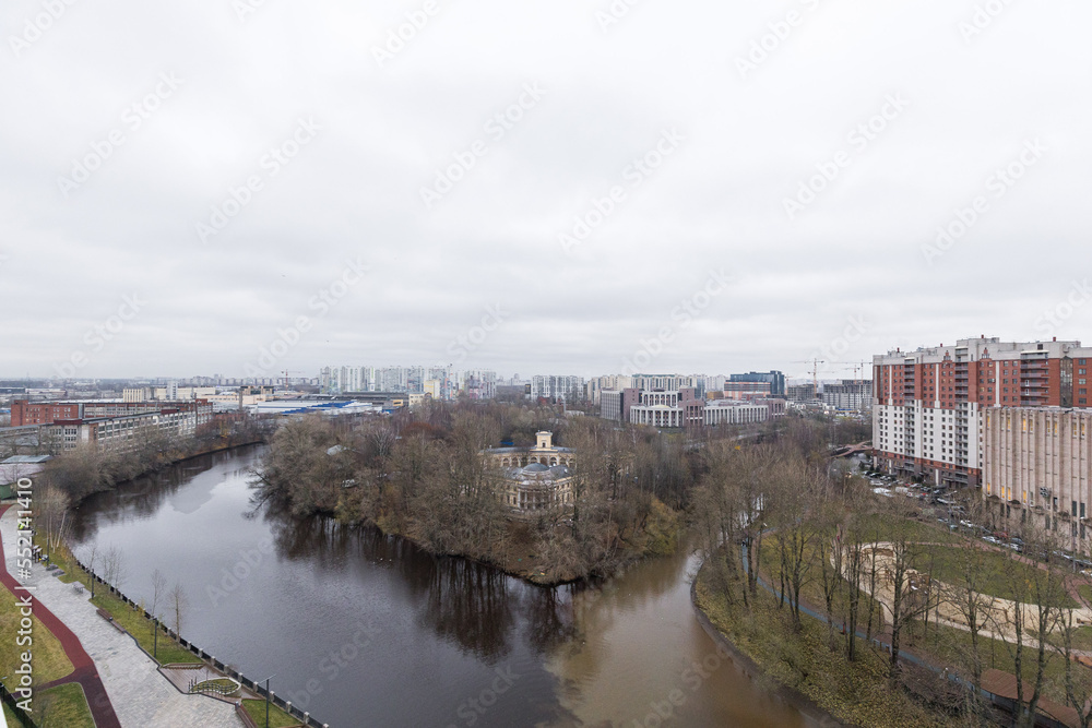 Fototapeta premium Flight over the city from a quadcopter