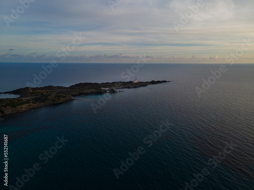 Drone aerial views of the European coast  Favarix lighthouse.