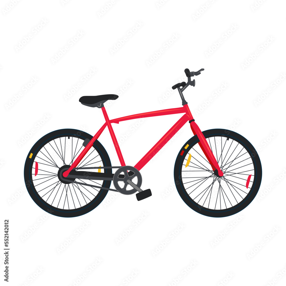 Sports Bicycle, object or equipment flat vector illustration. Tennis, ping pong and badminton rackets, golf stick isolated on white
