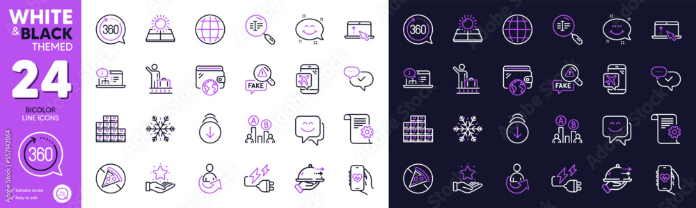 Sun energy, Share and Electricity plug line icons for website, printing. Collection of Wallet, Technical documentation, Food delivery icons. 360 degrees, Luggage belt, Flight mode web elements. Vector Sun energy, Share and Electricity plug line icons for website, printing. Collection of Wallet, Technical documentation, Food delivery icons. 360 degrees, Luggage belt, Flight mode web elements. Vector