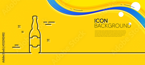 Beer bottle line icon. Abstract yellow background. Pub Craft beer sign. Brewery beverage symbol. Minimal beer bottle line icon. Wave banner concept. Vector