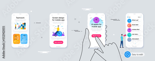 Set of Diploma, Approved mail and Accepted payment line icons. Phone ui interface. Include Accounting report, Creative idea, Ask question icons. Start business, Messenger, Inspect web elements. Vector