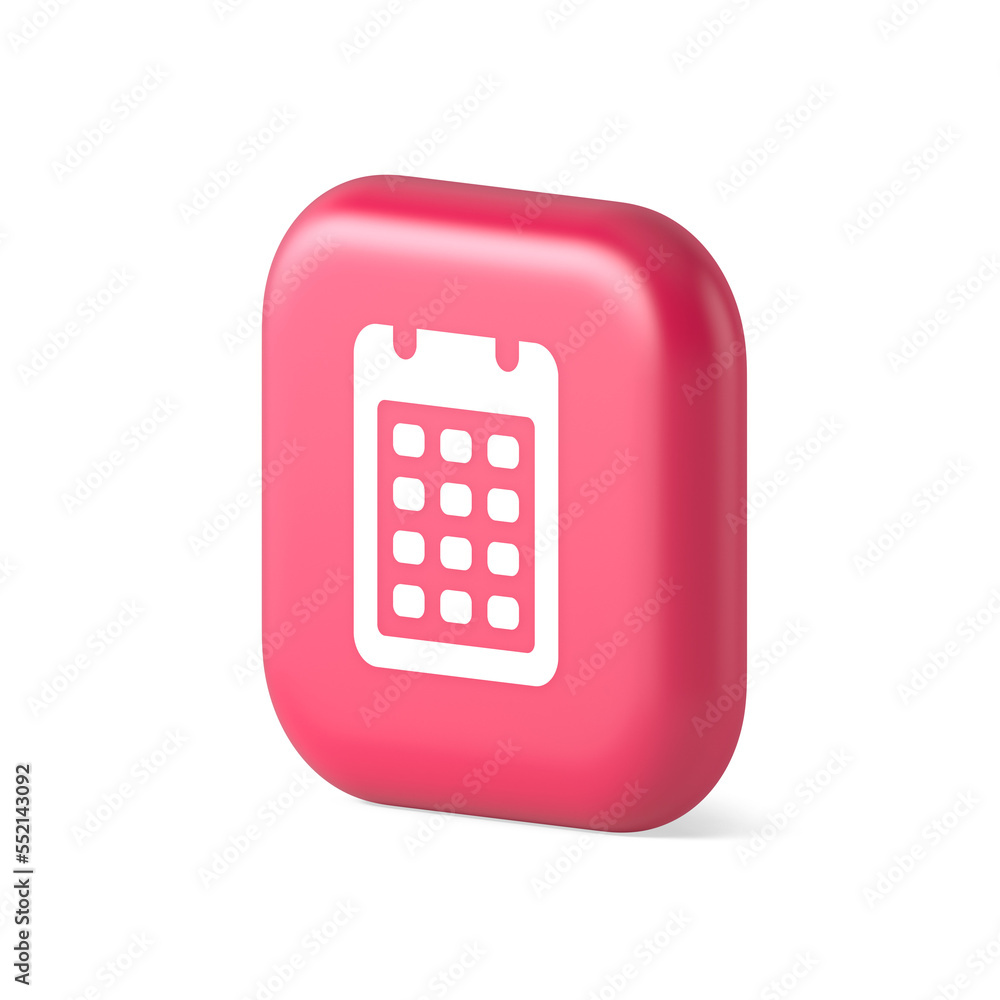 Calendar web app button design agenda meeting deadline time management 3d realistic isometric icon Calendar web app button design agenda meeting deadline time management 3d realistic isometric icon
