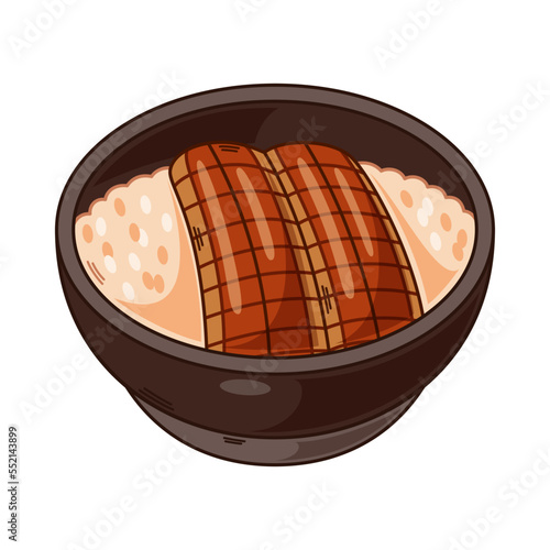 cartoon unadon, japanese food vector isolated on white background