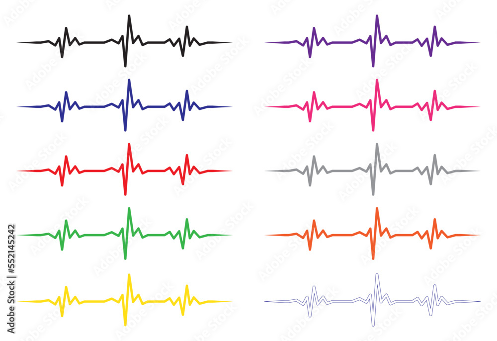 Colored electrocardiogram signals set Colored electrocardiogram signals set