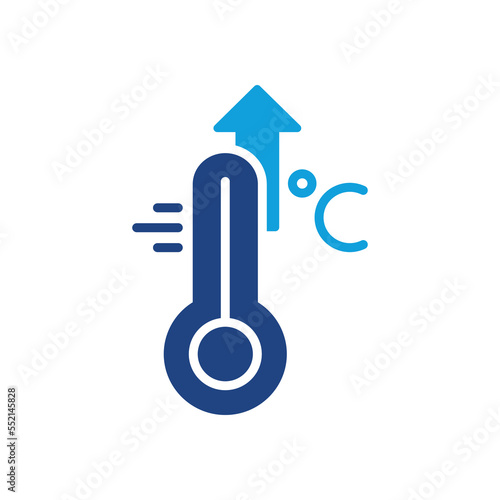 High Temperature Scale Silhouette Color Icon. Increased Temperature of Human Body Icon. Flu, Cold, Virus and Fever Symptoms. Thermometer with Arrow Up Pictogram. Vector illustration