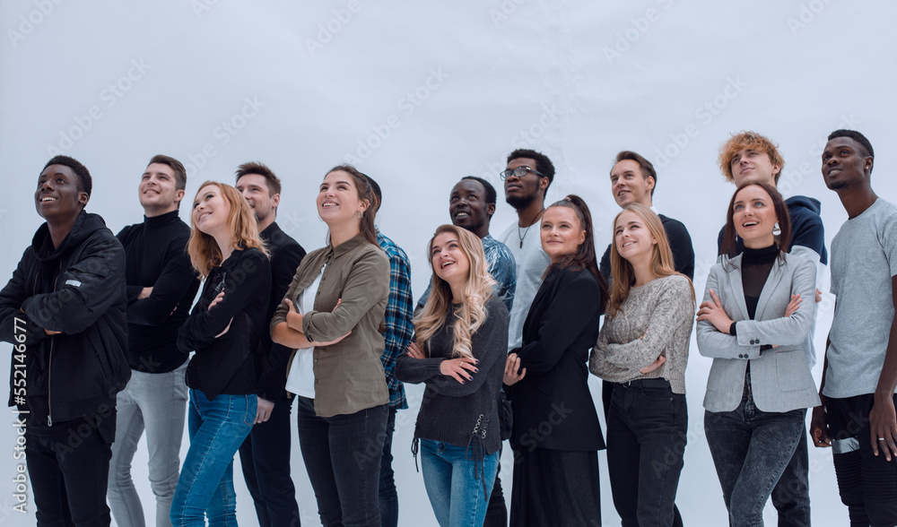 young people look up on a white background young people look up on a white background