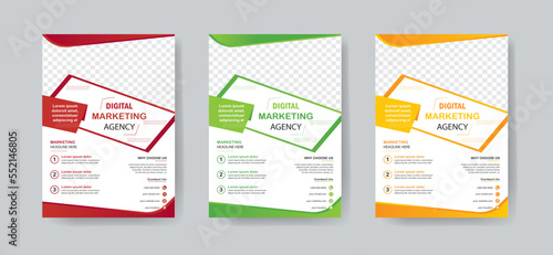 a bundle of 3 templates of different colors a4 flyer template, modern business flyer template, abstract business flyer and creative design, IT company flyer and editable vector template design