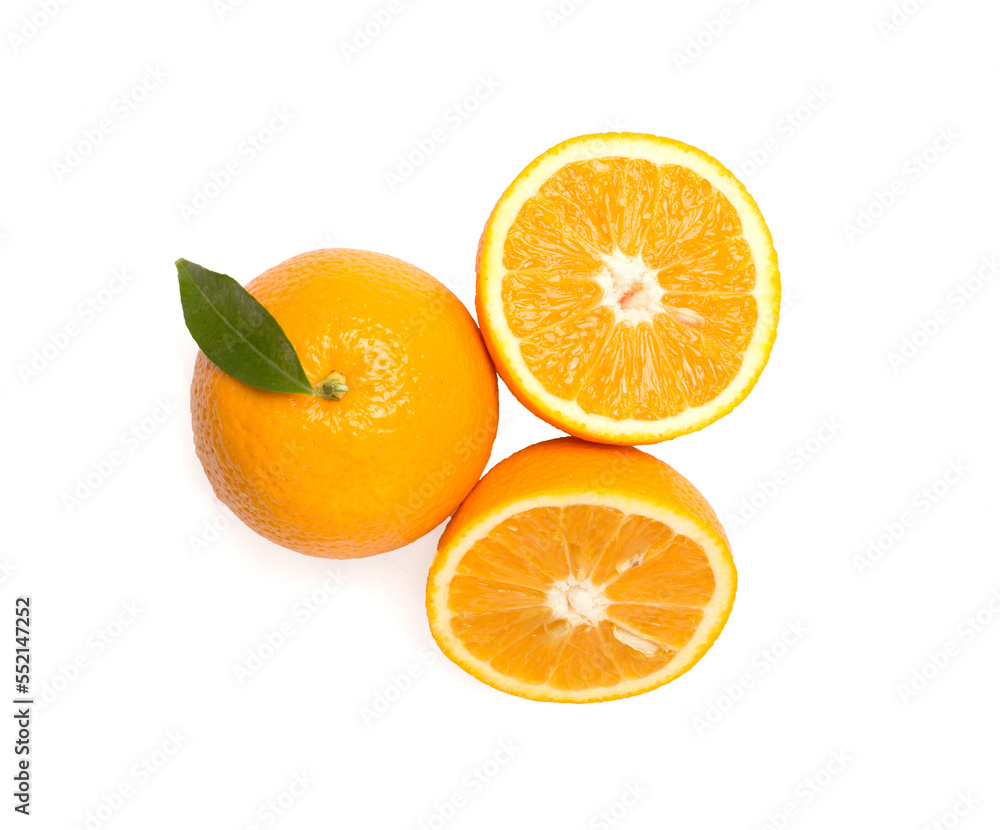 Fresh oranges isolated on white, top view Fresh oranges isolated on white, top view