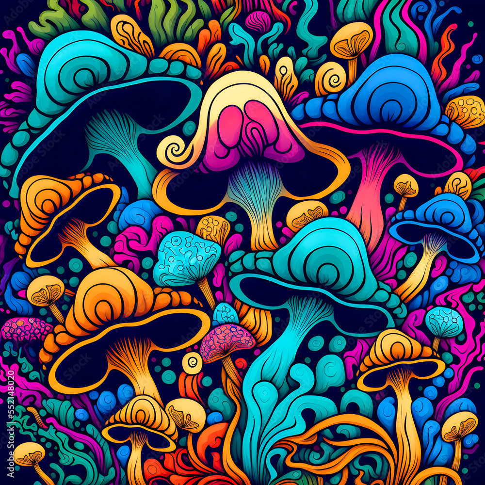 custom made wallpaper toronto digitalPsychedelic mushrooms, limited colors, pattern
