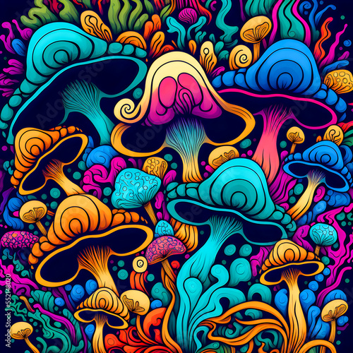 Wallpaper Mural Psychedelic mushrooms, limited colors, pattern Torontodigital.ca