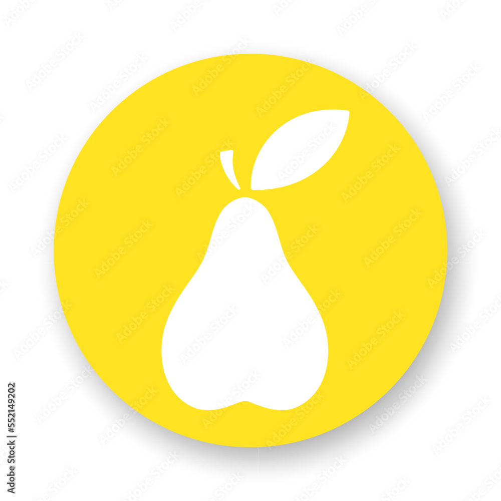 Pear flat icon. Stylized white glyph on yellow background. Best for web, print, package, advertising, logo creating and branding design. Pear flat icon. Stylized white glyph on yellow background. Best for web, print, package, advertising, logo creating and branding design.