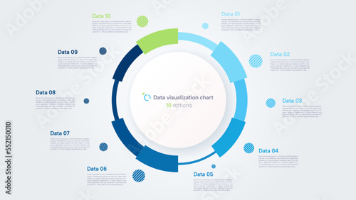 Vector pie chart infographic template in the form of pie chart divided by ten parts