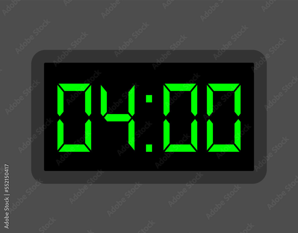 4 hours digital clock. Alarm clock design for schedule. Timer icon with digital numbers for appointments and business 4 hours digital clock. Alarm clock design for schedule. Timer icon with digital numbers for appointments and business