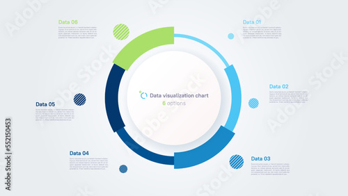 Vector pie chart infographic template in the form of pie chart divided by 6 parts