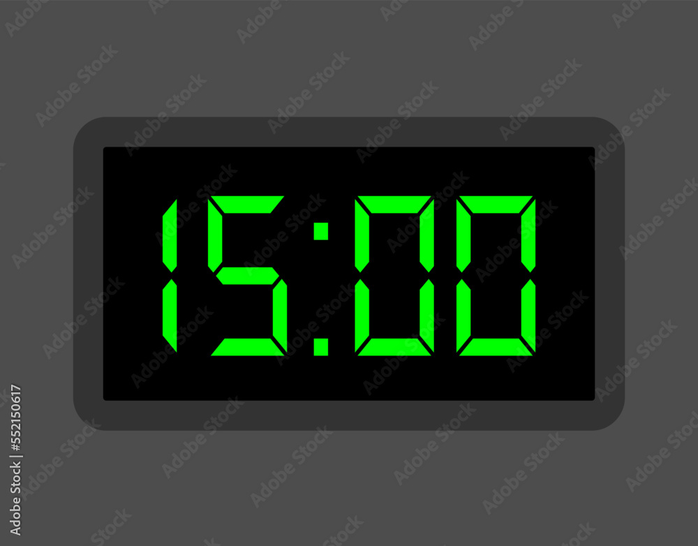 15 hours digital clock. Alarm clock design for schedule. Timer icon