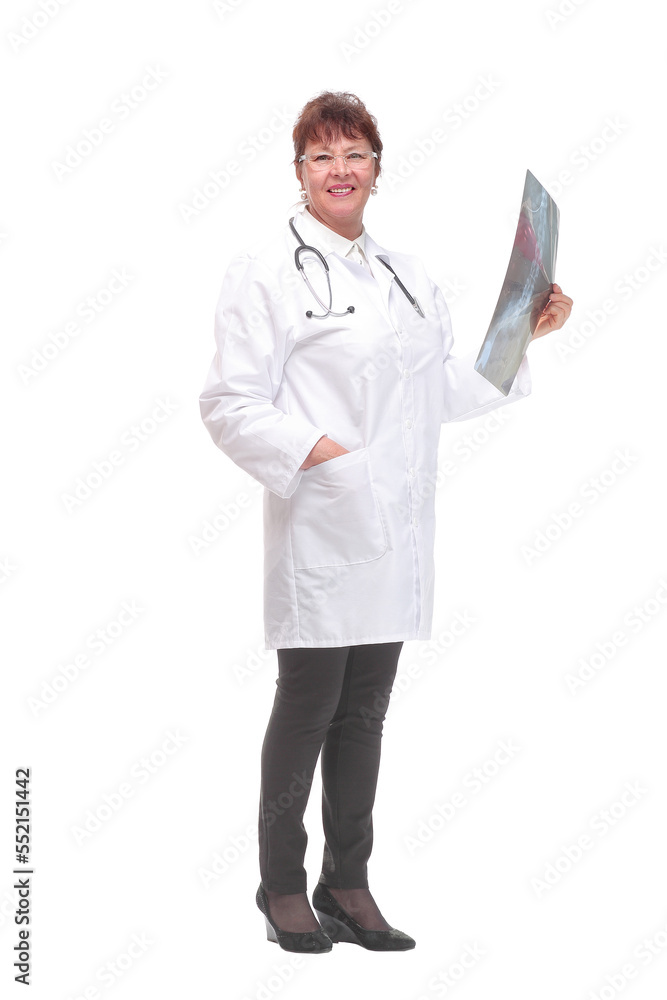 Side view of medical doctor examing x-ray image. Isolated over white background Side view of medical doctor examing x-ray image. Isolated over white background