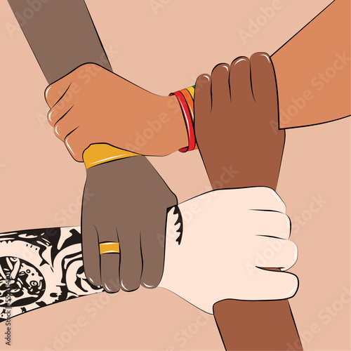 Group of hands holding each other Diversity concept Vector illustration
