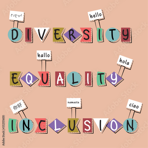 Diversity equality and inclusion cut text concept Vector illustration