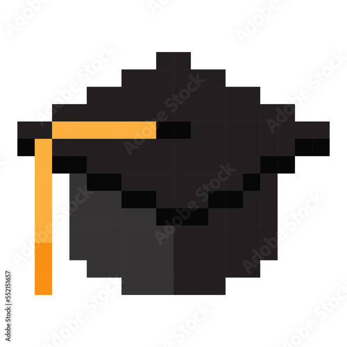 Graduation cap pixel art. Vector illustration.