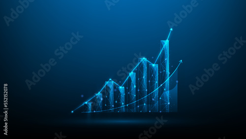 business graph growth digital marketing.rising stock chart on blue dark background. investment achievement successful. arrow income economy increase. vector illustration fantastic hi tech design.