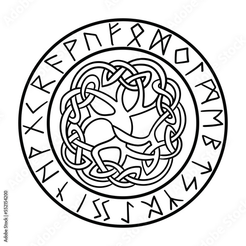 Yggdrasil, the tree of life. Vikings symbol Odin,with futhark runes , YGGDRASIL PAGAN SYMBOLS AND NORSE RUNES