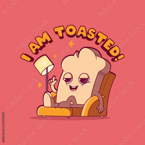 Toasted bread character seated on a couch vector illustration. Food, funny, high vector illustration.