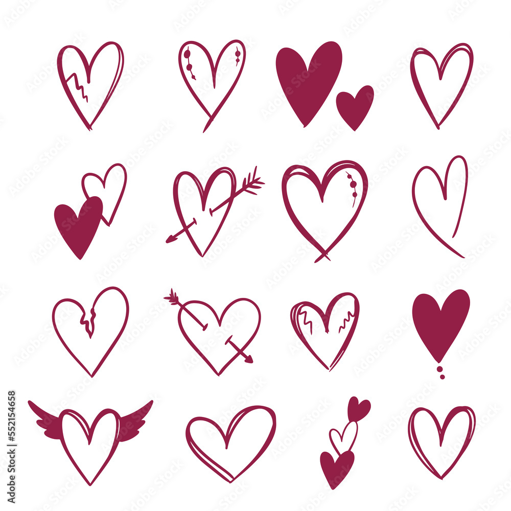 Collection of hearts on white background