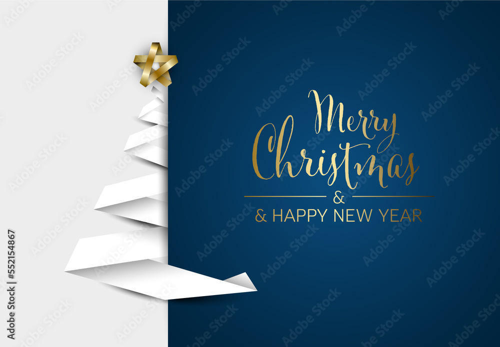 Simple vector Christmas card with white christmas tree made from paper ...