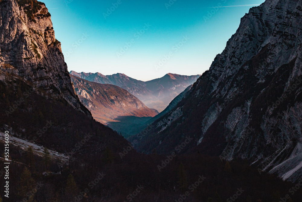 Dark valley trail on the Triglav in the Alps Mountains, Slovenia.