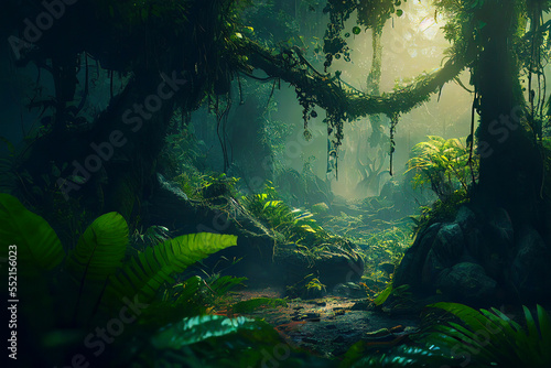 Lush Green Foliage in Tropical Jungle made with Generative AI
