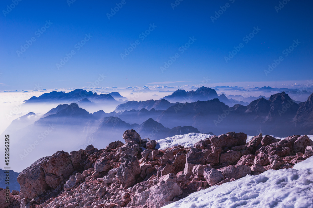 Obraz premium View from Triglav in the Alps Mountains, Slovenia.