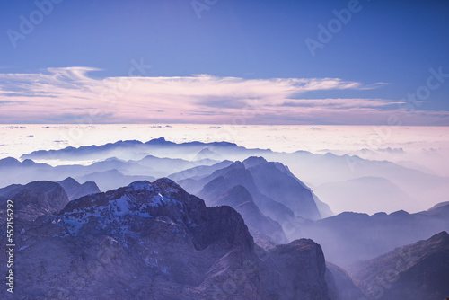 View from Triglav in the Alps Mountains, Slovenia.