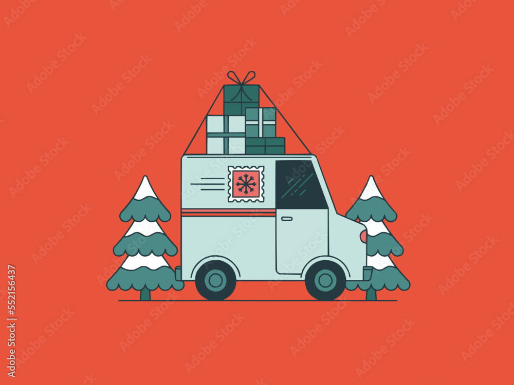 Obraz premium Merry Christmas Tree Happy New Year Celebration Santa Claus Gift Icons Pattern Snowman Postcard Website illustration