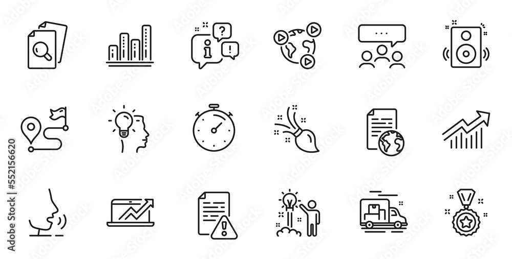 Outline set of Demand curve, Internet document and Meeting line icons for web application. Talk, information, delivery truck outline icon. Include Video conference, Brush, Inspect icons. Vector Outline set of Demand curve, Internet document and Meeting line icons for web application. Talk, information, delivery truck outline icon. Include Video conference, Brush, Inspect icons. Vector