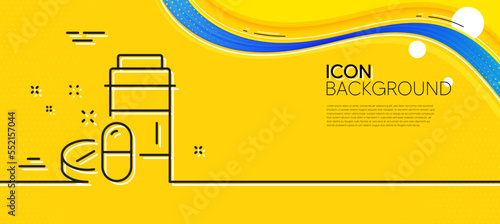 Medical drugs bottle line icon. Abstract yellow background. Medicine pills sign. Pharmacy medication symbol. Minimal medical drugs line icon. Wave banner concept. Vector
