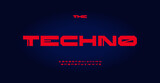 Wide techno font, contemporary alphabet. Extended typeset with lines in cyber futuristic style. Unusual type for modern steampunk headline and logo, digital scifi design. Vector typographic design.