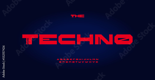 Wide techno font, contemporary alphabet. Extended typeset with lines in cyber futuristic style. Unusual type for modern steampunk headline and logo, digital scifi design. Vector typographic design.