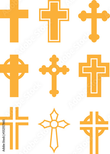 Cross vector graphics in 9 different styles.