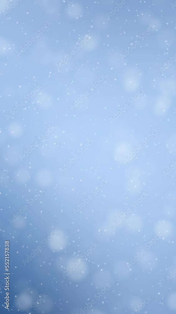 Blue sky circle bokeh light with looped snowflakes falling down animation. Copy space vertical background. Slow motion. Blue sky circle bokeh light with looped snowflakes falling down animation. Copy space vertical background. Slow motion.