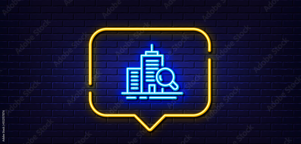 Neon light speech bubble. Inspect line icon. Building quality sign. Construction verification symbol. Neon light background. Inspect glow line. Brick wall banner. Vector Neon light speech bubble. Inspect line icon. Building quality sign. Construction verification symbol. Neon light background. Inspect glow line. Brick wall banner. Vector