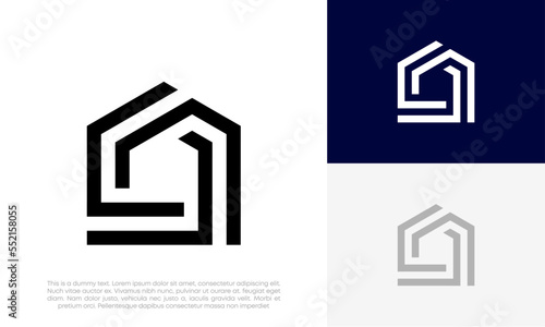 real estate, home abstract line logo design vector