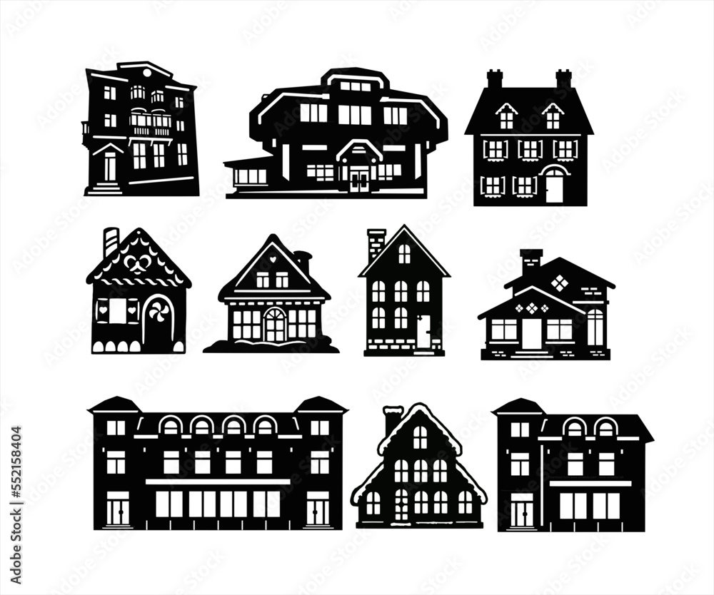 set of houses silhouettes