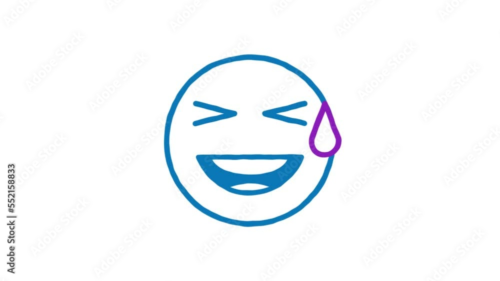 Emoticon laughs with drop at temple. Animated doodle emoticon. Alpha channel