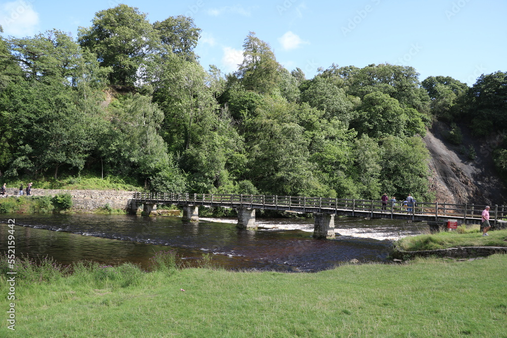 Fototapeta premium River Wharfe and Step-Stone Bridge nearby Bolton Abbey, England Great Britain