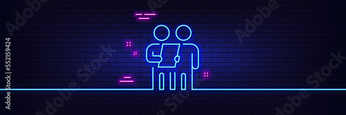 Neon light glow effect. Survey line icon. Contract application sign. Agreement document symbol. 3d line neon glow icon. Brick wall banner. Survey outline. Vector