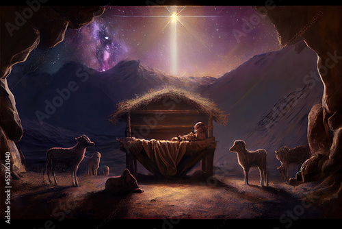 Obraz na plátně Nativity scene, Christian Christmas concept, Birth of Jesus Christ