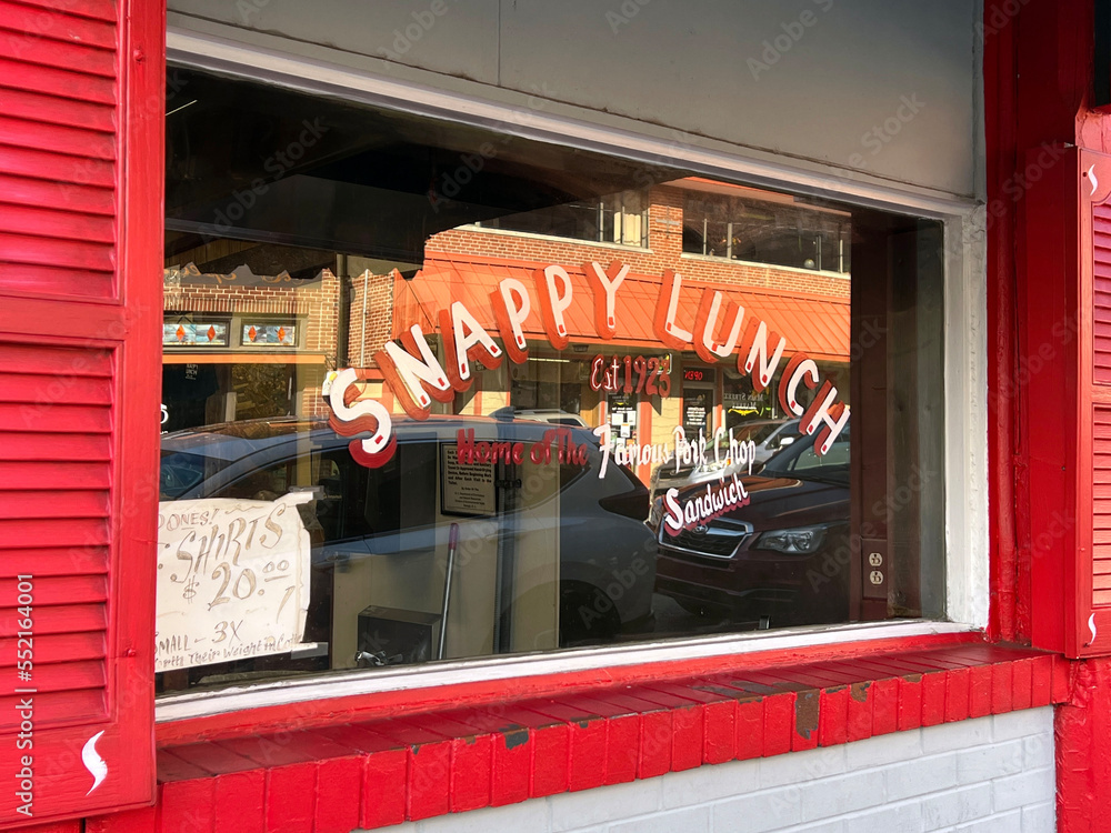 Street scene in Mt. Airy, North Carolina USA, birthplace of Andy