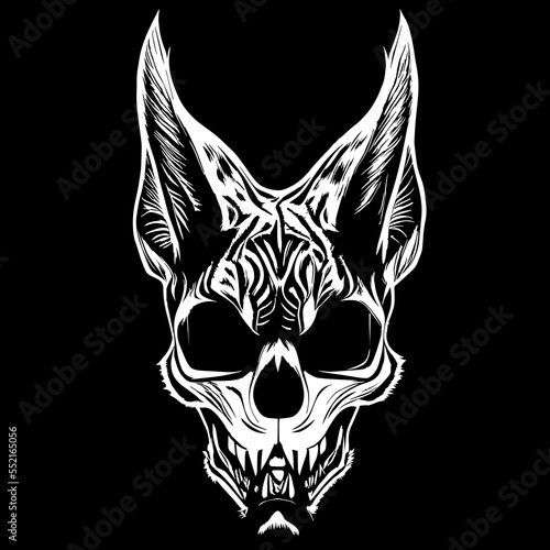 cat skeleton line art black and white, hand drawn vector picture